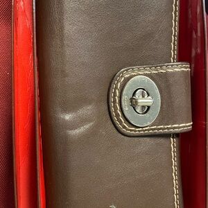 Coach Brown Wallet with Red Accents